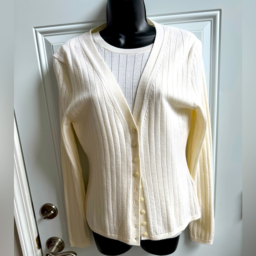 Banana Republic Cream Ribbed Cardigan Sweater Set